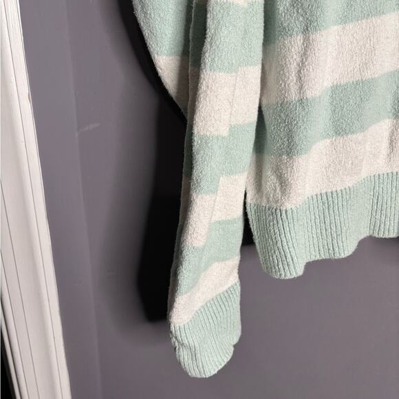 Tanya Taylor Green and White Striped Long Sleeve Sweater V Neck and Collar Sz M - Picture 5 of 7